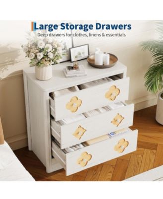 Dresser for Bedroom, Chest of Dressers Tall Dresser for Closet with 3 Decorative Drawer Front Boho Night Stand