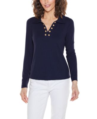 Women's Long-Sleeve Collared Neck Top