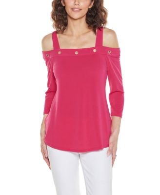 Women's Grommet Trim Cold Shoulder Top