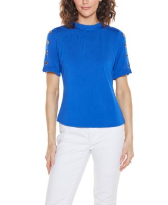 Women's Ruffle Trim Grommet Knit Top