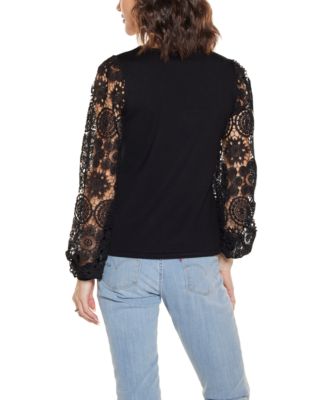 Women's Crochet Lace Blouson Sleeve Sweater