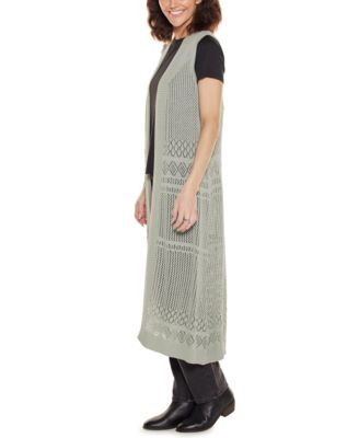 Women's Pointelle Sleeveless Duster Cardigan Sweater