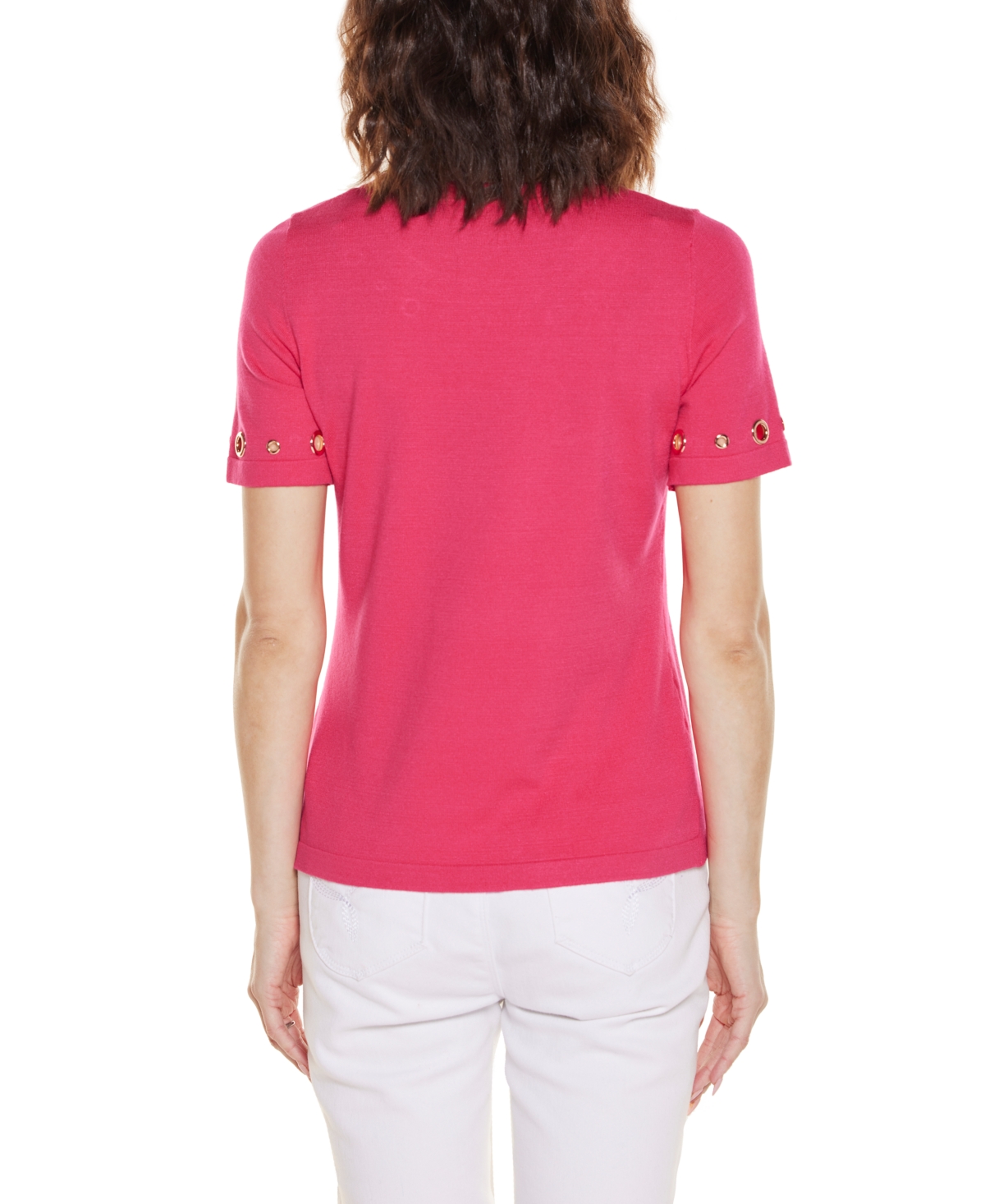 Belldini Women's Grommet Detail Crew Neck Sweater