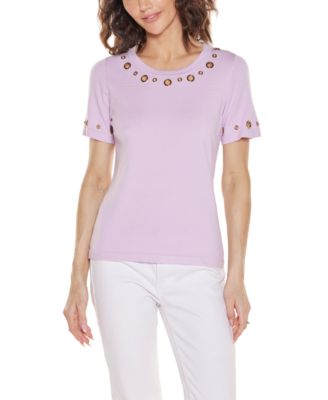 Women's Grommet Detail Crew Neck Sweater