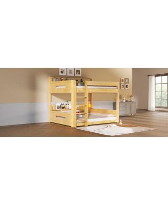 Queen over Queen Bunk Bed with Storage Shelves and USB Ports
