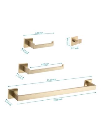 8 - Piece Bathroom Hardware Set, Stainless Steel Bath Towel Holder, Square Wall Mounted Towel Rack, Brushed Gold Towel Bar for Bathroom