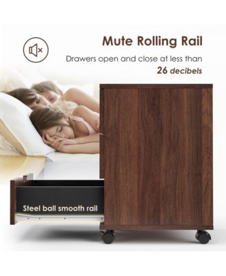3-Drawer Vertical Filing Cabinet, Wood Mobile File Cabinet, Storage Cabinet with Wheels, Under Desk for Home Office