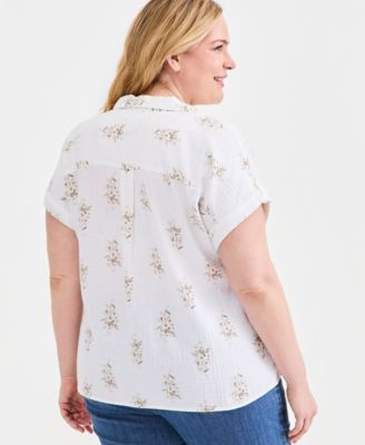 Plus Size Collared Popover Top