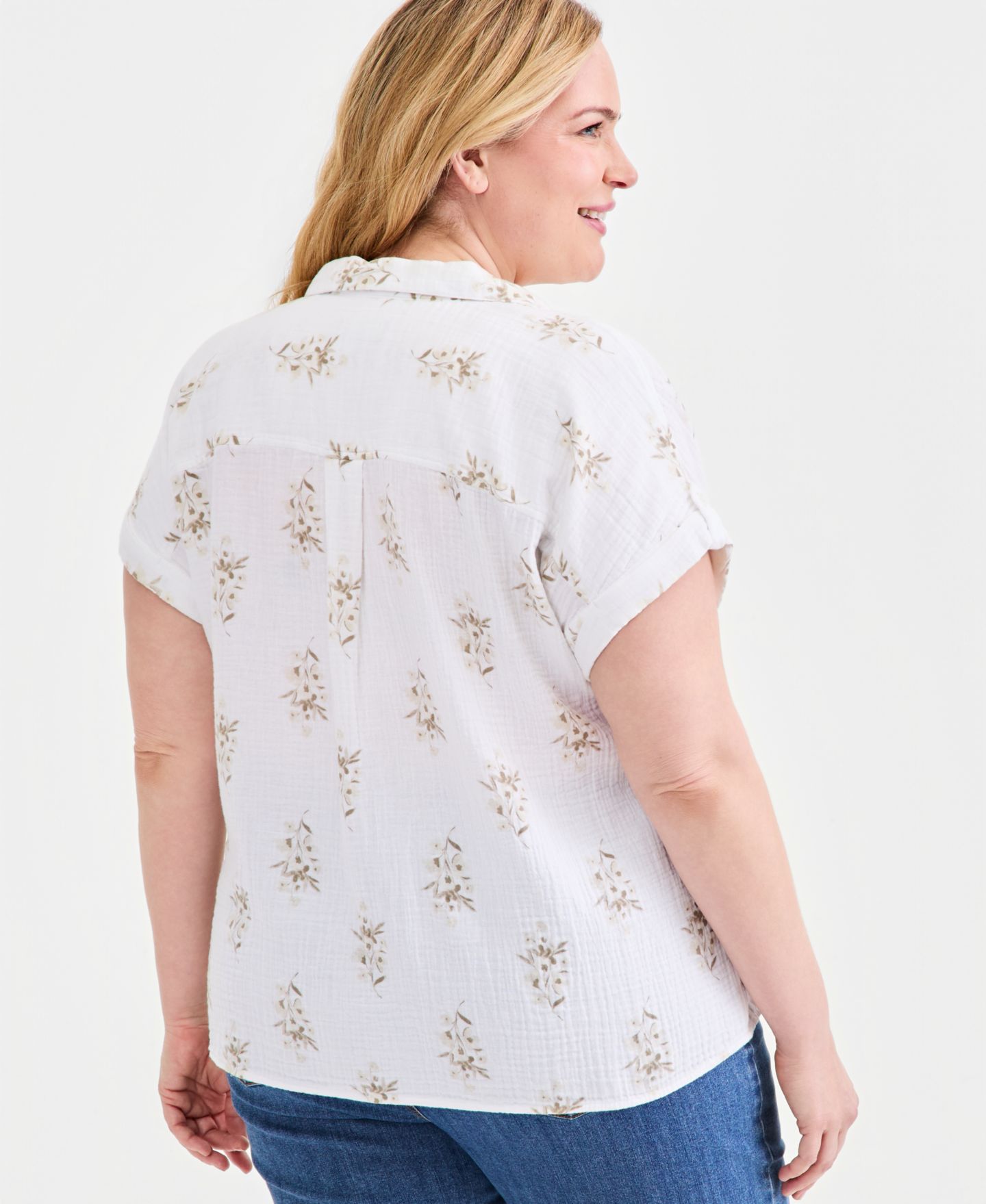 Женский топ Style & Co Plus Size Collared Popover, цвет: Яркий белый — фото 3