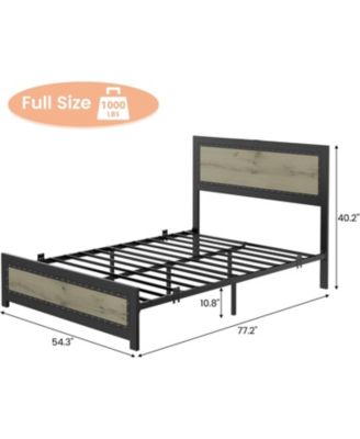 Size Bed Frame with Headboard, Industrial Platform Bed Frame with Charge Station, No Box Spring Needed