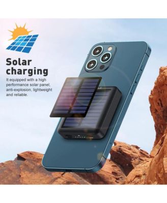 20000mAh Solar Charging Power Bank Fast Charger for Cell Phone Build-in 4 Cables, Strong LED Light, USB Cable, Micro Cable, Type C Cable, LT Cable