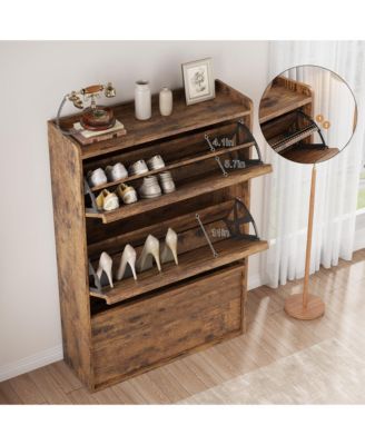 Entryway Wooden Shoe Cabinet, 3 Flip Drawers + Adjustable Shelf Organizer