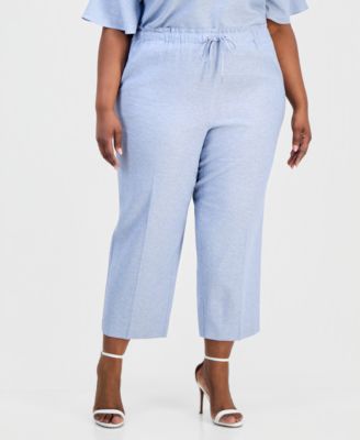 Plus Size Drawstring-Waist Cropped Pants