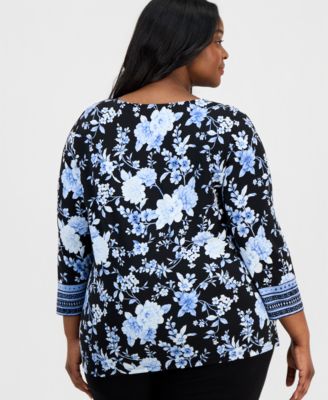 Plus Size 3/4-Sleeve Contrast-Cuff Top
