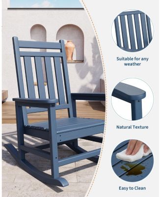 Poly Lumber Rocking Chair Outdoor Set of 4 - HDPE High Back Porch Rocker Chairs for Adults