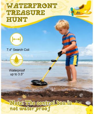 Kids Metal Detector with 7.4 Inch Waterproof Coil & LCD Display, 1.1lb Lightweight, 24-35 Inch Adjustable Foldable for Boys & Girls