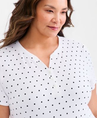 Plus Size Printed Short-Sleeve Henley Top