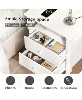 French Rustic Nightstand with Charging, Storage & Multi-Functional Use