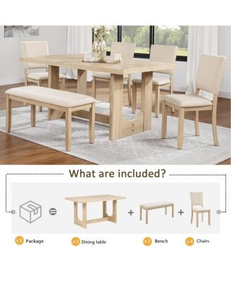6-Piece Dining Table Set with Bench Upholstered Chairs