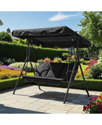 "3 Person Patio Swing Chair with Adjustable Canopy, Breathable Seat & Armrests for Backyard"