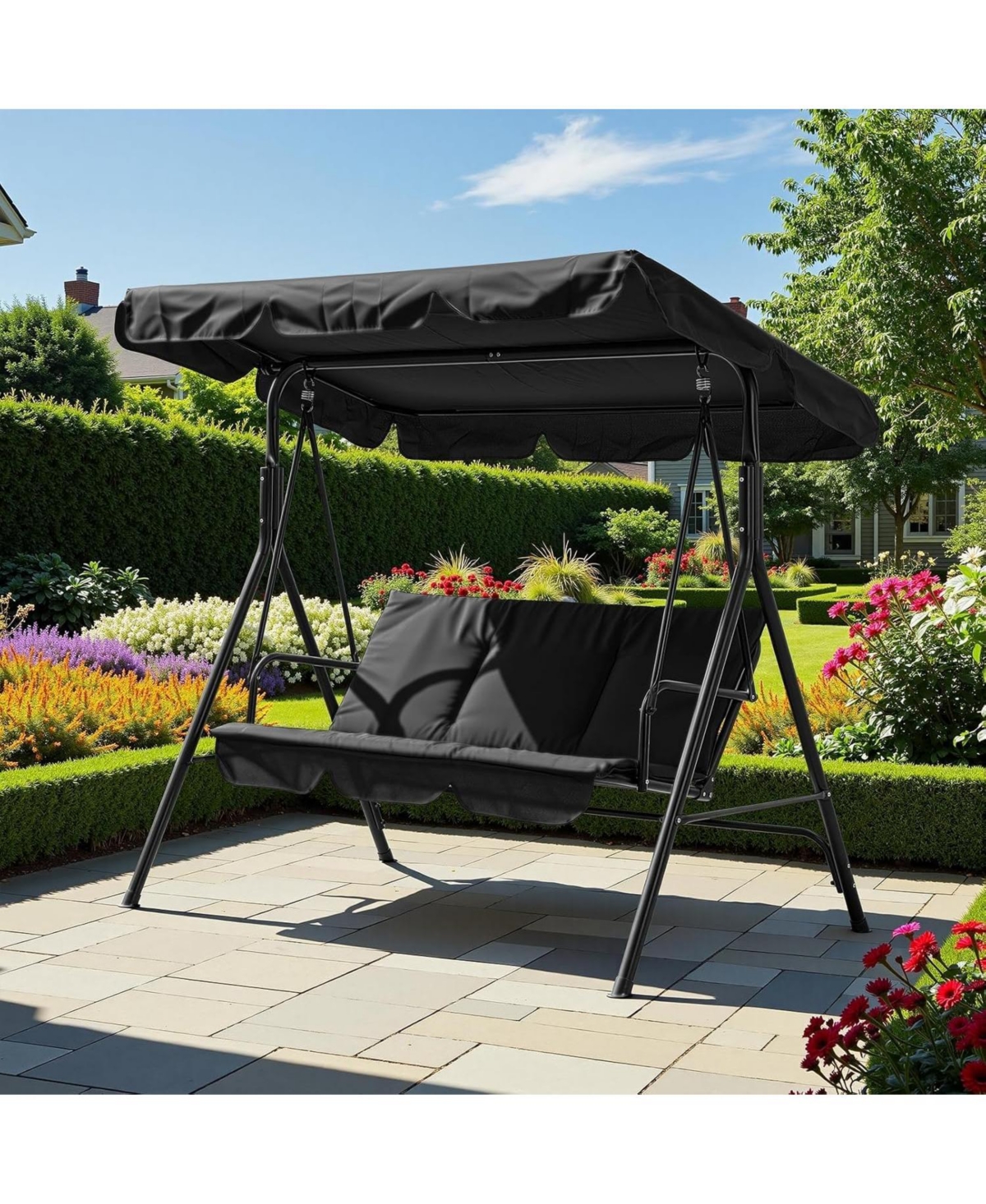 gaomon "3 Person Patio Swing Chair with Adjustable Canopy, Breathable Seat & Armrests for Backyard"