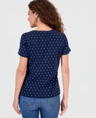 Women's Printed Short-Sleeve Henley Top