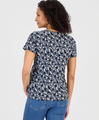 Women's Printed Short-Sleeve Scoop-Neck Top