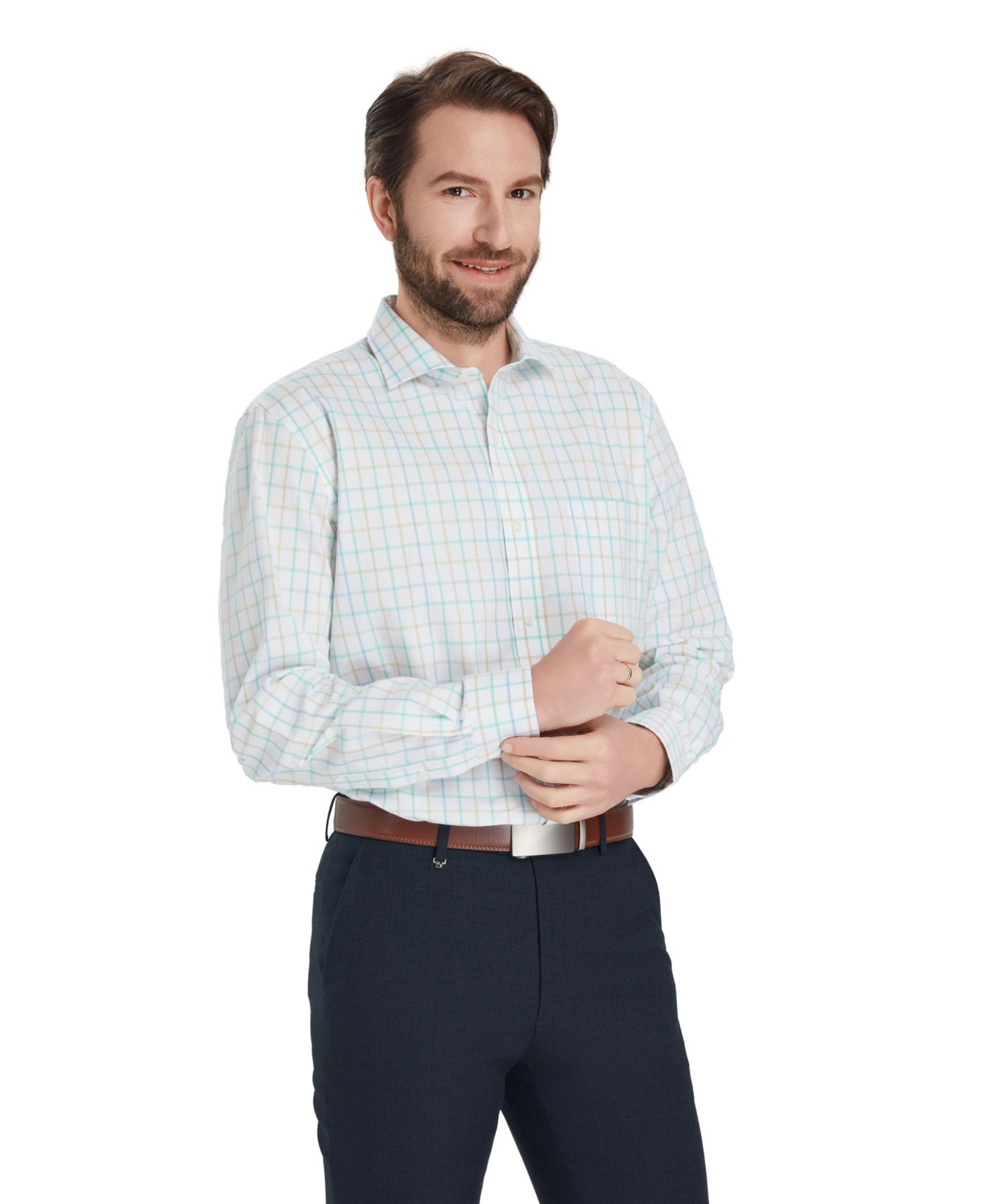 Мужская рубашка Club Room Windowpane Plaid, цвет: Мятный — фото 4