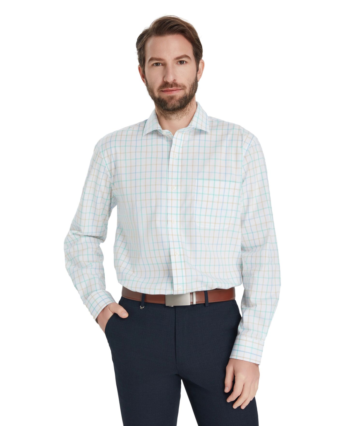 Мужская рубашка Club Room Windowpane Plaid, цвет: Мятный — фото 1