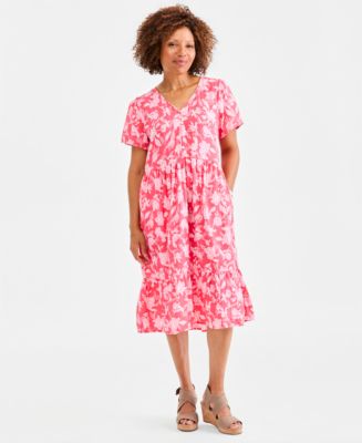 midi cotton gauze summer dresses Floral Block Printed Cotton Gauze Dress | Lightweight Summer Midi
