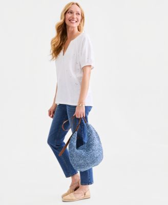 Women's Short-Sleeve Eyelet Knit Top