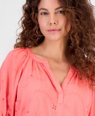 Women's Short-Sleeve Eyelet Knit Top