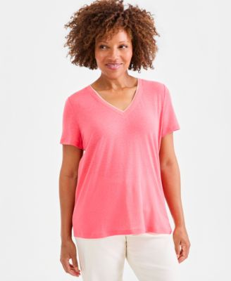 Women's Linen Blend V-Neck Short-Sleeve Top
