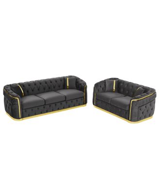 Velvet Chesterfield Couch Set, 84.6" 3 Seater & 62.6" Loveseat Sofa