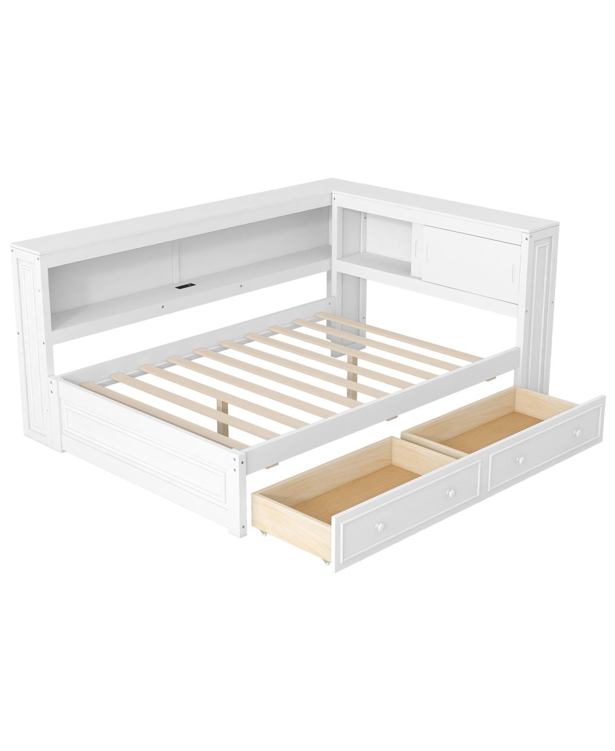 Streamdale Furniture Streamdale Full Size Wood Daybed with Storage Shelves, Usb, Led, and 2 Drawers