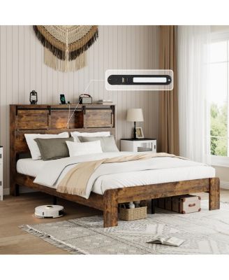 Metal Bed Frame w/Charging Station - No Box Spring Needed