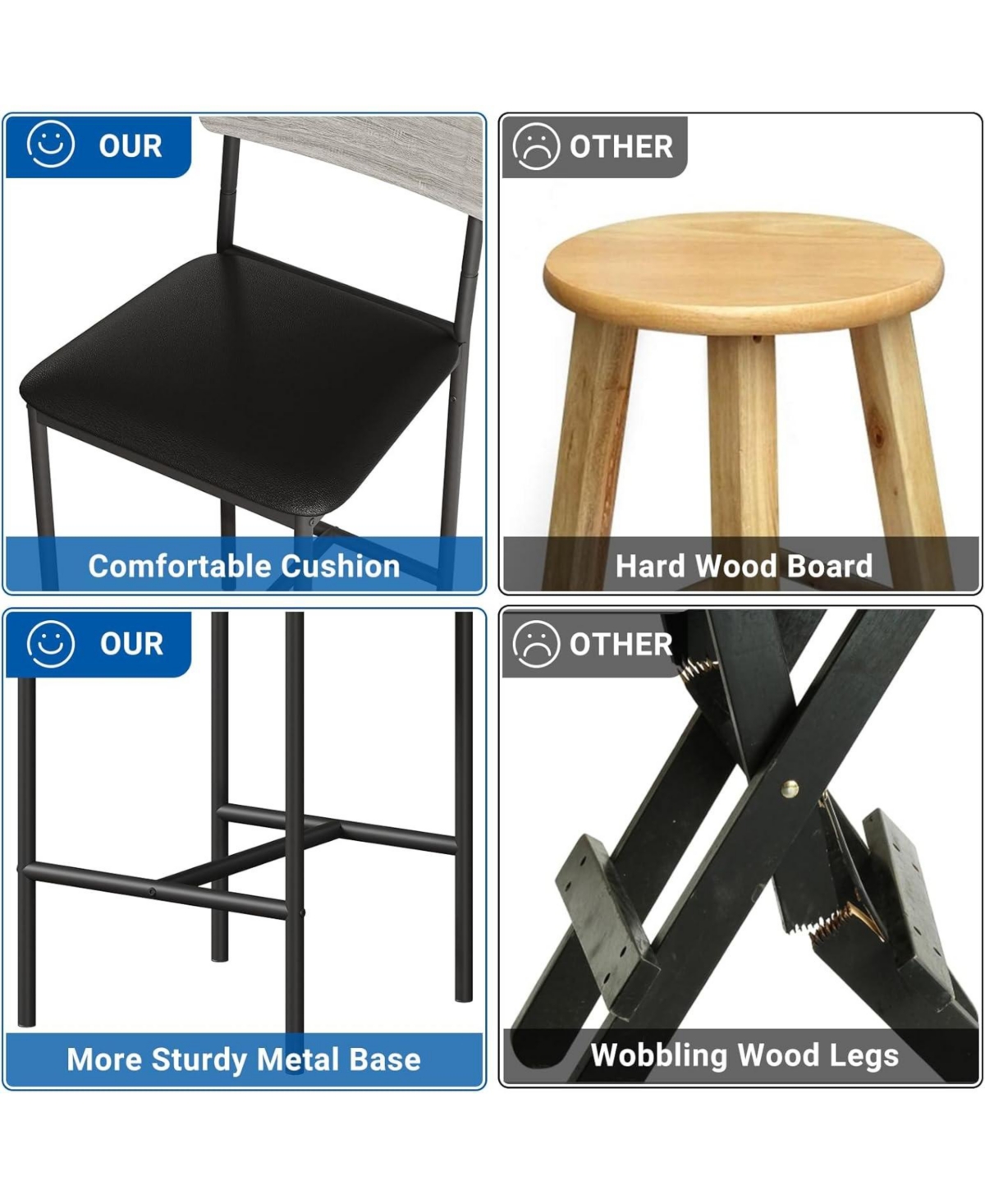 gaomon Bar Stools Set of 2, Pu Upholstered Counter Height Bar Chairs with Back and Footrest, Easy Assembly Kitchen Bar Stools