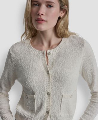 Women's Crewneck Front-Enamel Button Cardigan