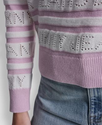 Women's Crewneck Logo Pointelle Striped Sweater