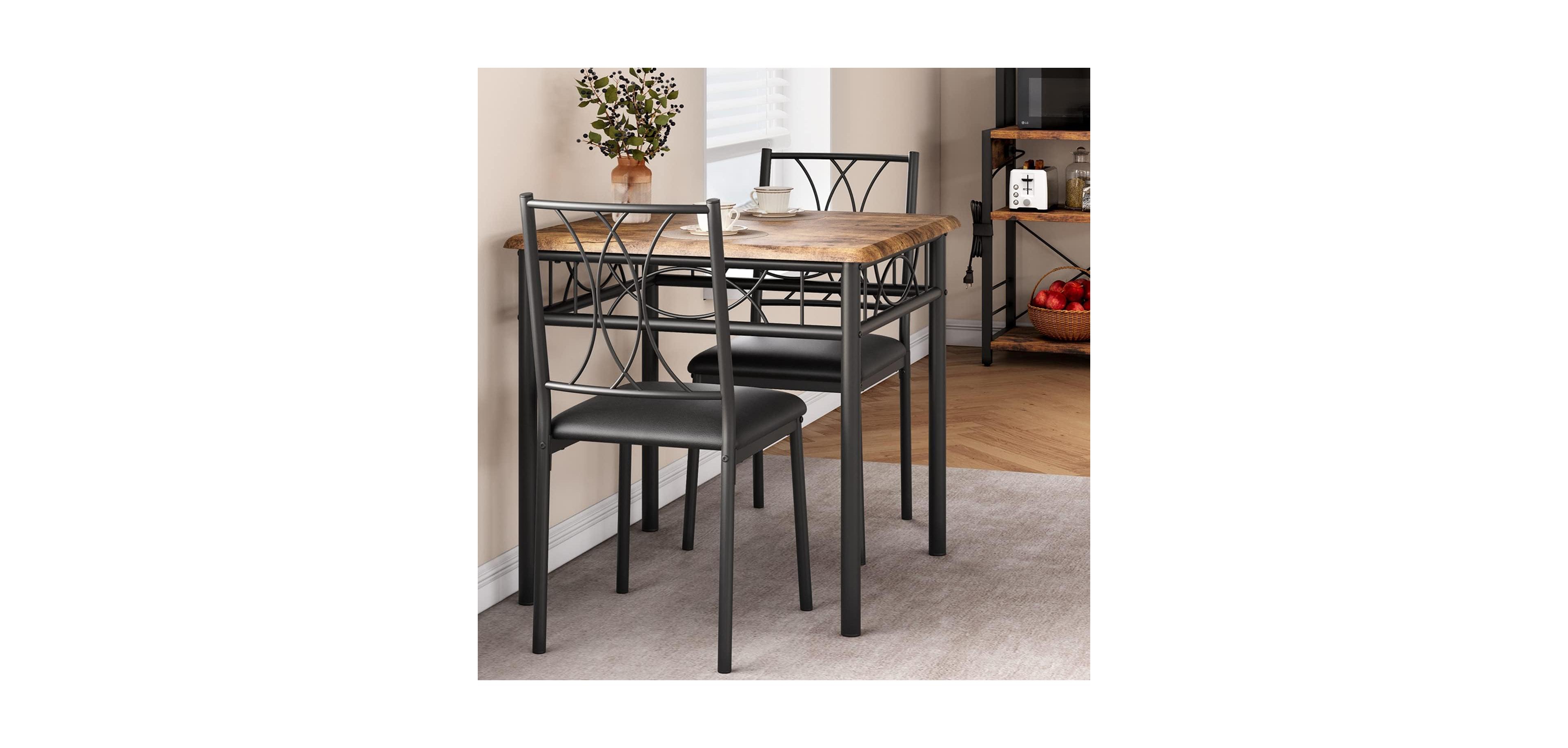 gaomon 3 Piece Kitchen Table Set Dining Table and Chairs for 2 Metal and Wood Square Dining Room Table Set with 2 Upholstered Chairs Kitchen Table Set