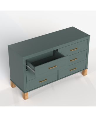 6-Drawer Double Dresser with Metal Handles & Solid Wood Legs
