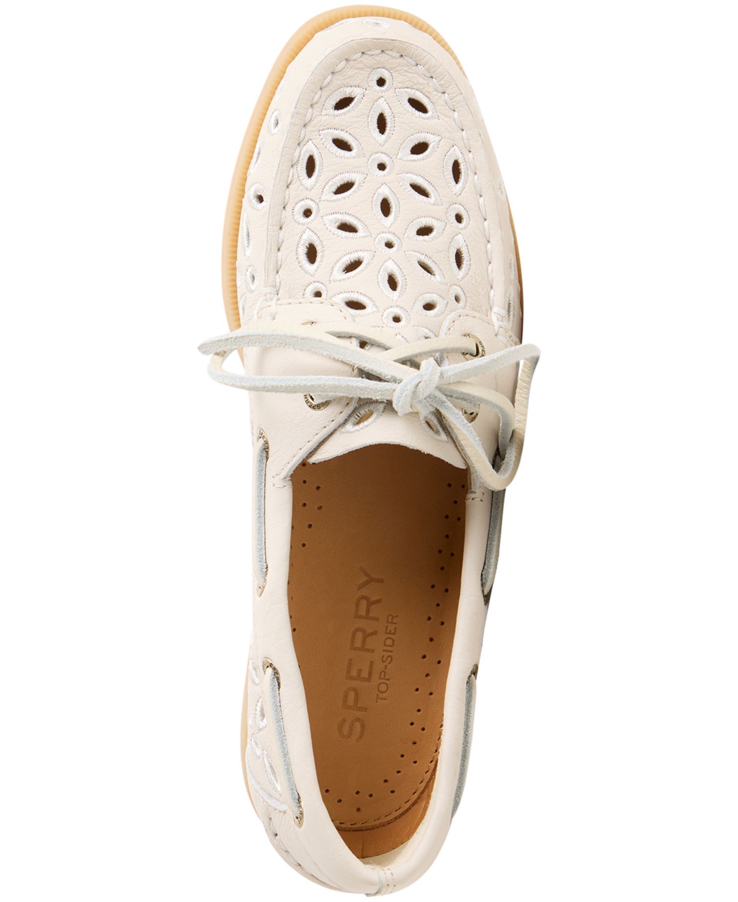 Женские туфли Sperry Authentic Embroidered Perforated Round Toe Boat, цвет: Кремовый — фото 4