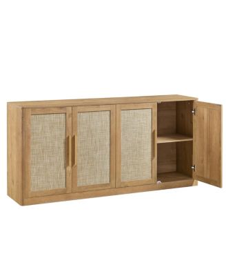67" Rattan 4-Door Boho Buffet Cabinet, Large  Sideboard Credenza