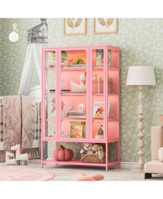 67.25" Iron Display Cabinet with Glass Door and LED Lights