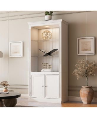 Farmhouse 4-Tier Display Shelf with Dimmable Ceiling Light & Storage