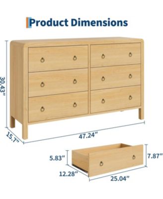 6 Drawer Dresser, Storage Organizer with Sturdy Metal Handle, TV Stand for 55 inch TV, Chest of Drawers for Living Room, Hallway