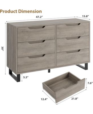 6 Dresser for Bedroom, 47.2 in Wide Dresser, Freestanding Vertical Drawer Cabinet with Storage, Wooden Closet Storage Chest