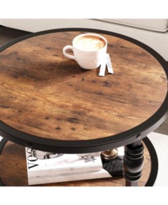 End Table 3-Tier Round Side Table Living Room Accent Table with Storage Shelf and Metal Industrial Wood Bed Side Table/Night Stand