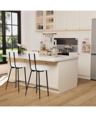 Set of 2 Upholstered Counter Height Bar Stools – Round Seat, Back and Footrest