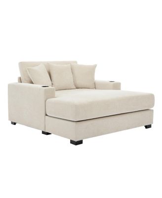 Oversized Chenille Chaise Lounger with Built-in Charge Station